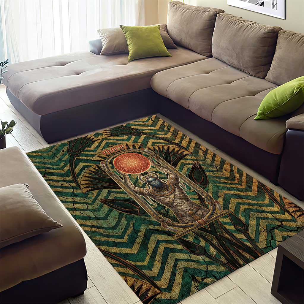 Khepri Area Rug Ancient Egyptian Chevron, Scarab Ankh and Winged Khepri Guardian Motif - African Pride