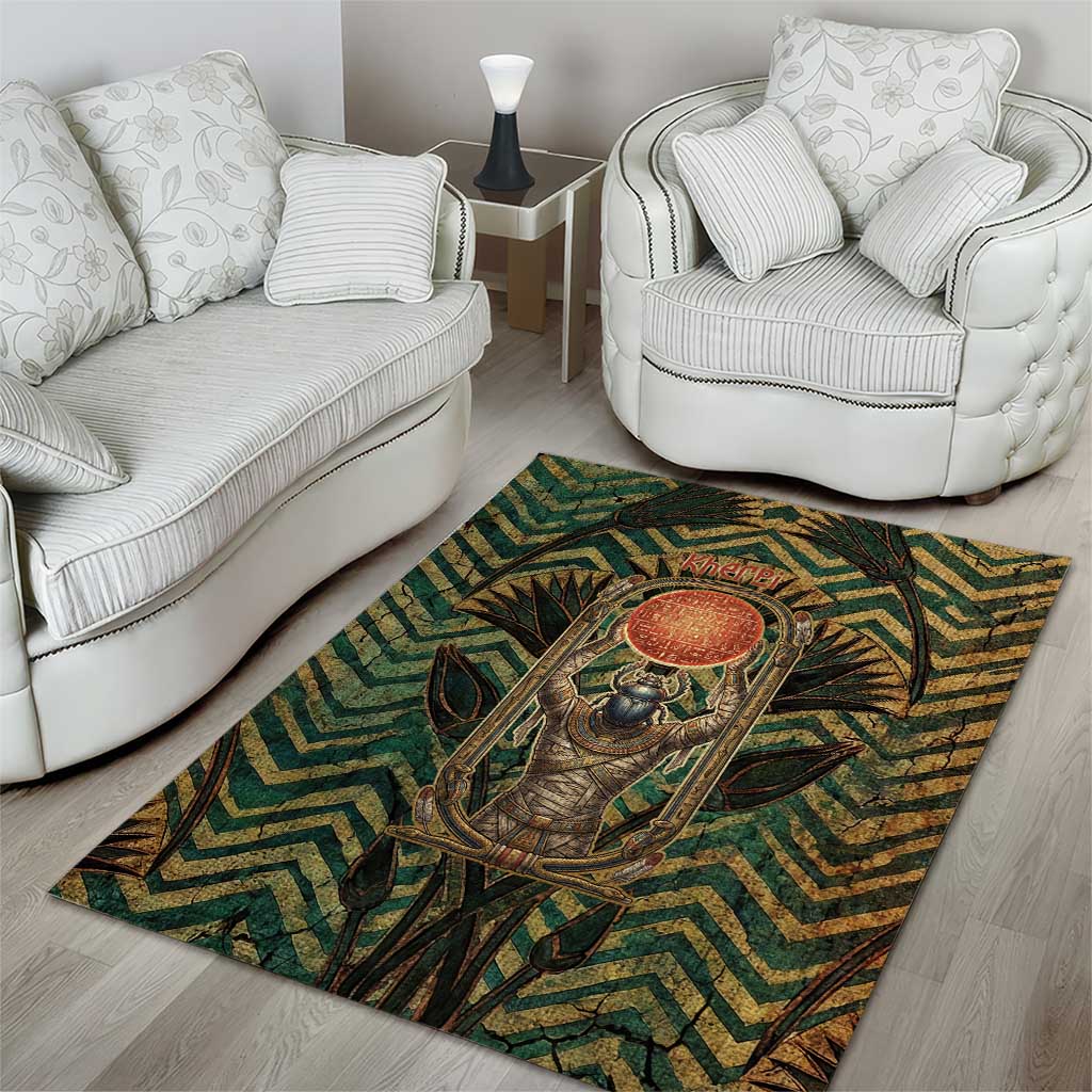 Khepri Area Rug Ancient Egyptian Chevron, Scarab Ankh and Winged Khepri Guardian Motif - African Pride