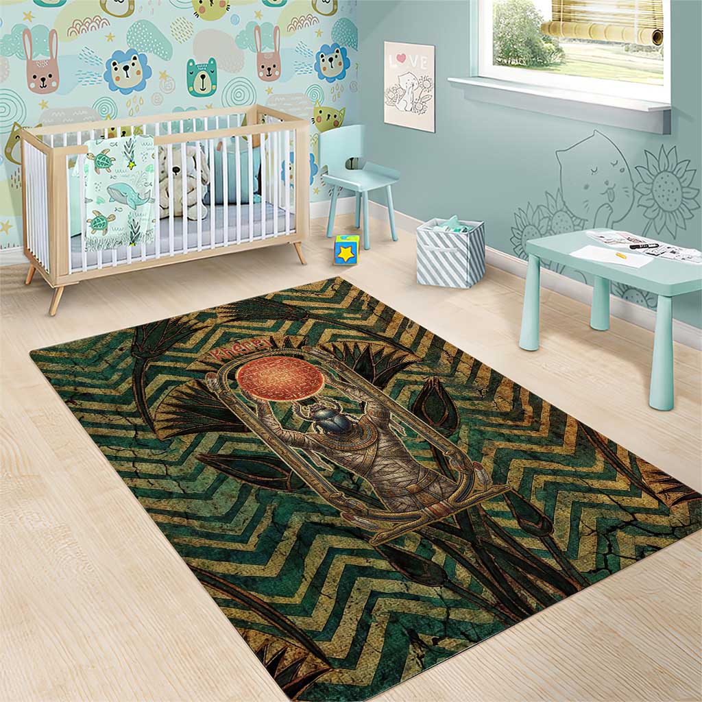 Khepri Area Rug Ancient Egyptian Chevron, Scarab Ankh and Winged Khepri Guardian Motif - African Pride