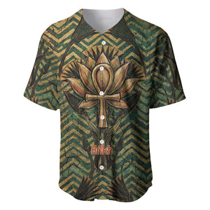 Khepri Baseball Jersey Ancient Egyptian Chevron, Scarab Ankh and Winged Khepri Guardian Motif - African Pride