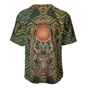 Khepri Baseball Jersey Ancient Egyptian Chevron, Scarab Ankh and Winged Khepri Guardian Motif - African Pride
