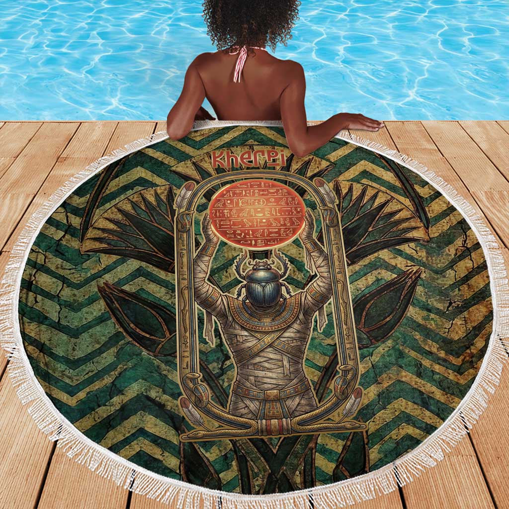 Khepri Beach Blanket Ancient Egyptian Chevron, Scarab Ankh and Winged Khepri Guardian Motif - African Pride