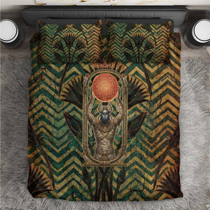 Khepri Bedding Set Ancient Egyptian Chevron, Scarab Ankh and Winged Khepri Guardian Motif - African Pride