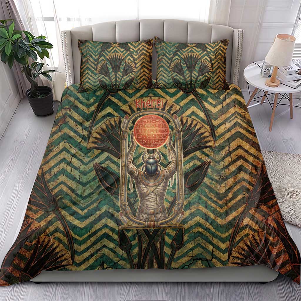 Khepri Bedding Set Ancient Egyptian Chevron, Scarab Ankh and Winged Khepri Guardian Motif - African Pride