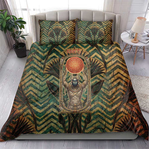 Khepri Bedding Set Ancient Egyptian Chevron, Scarab Ankh and Winged Khepri Guardian Motif - African Pride
