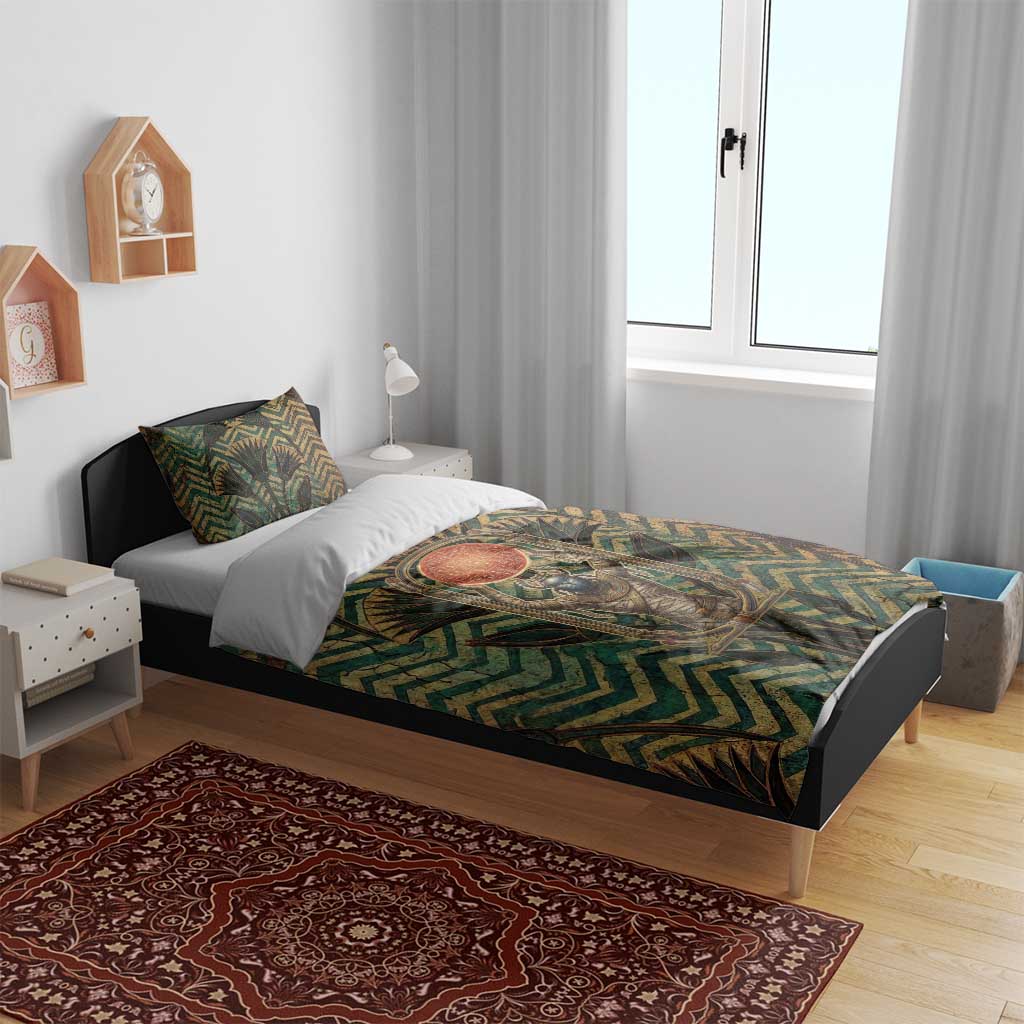 Khepri Bedding Set Ancient Egyptian Chevron, Scarab Ankh and Winged Khepri Guardian Motif - African Pride