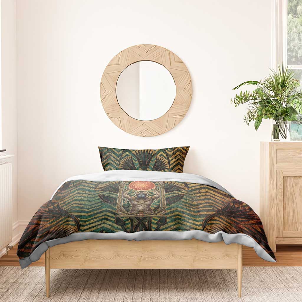 Khepri Bedding Set Ancient Egyptian Chevron, Scarab Ankh and Winged Khepri Guardian Motif - African Pride