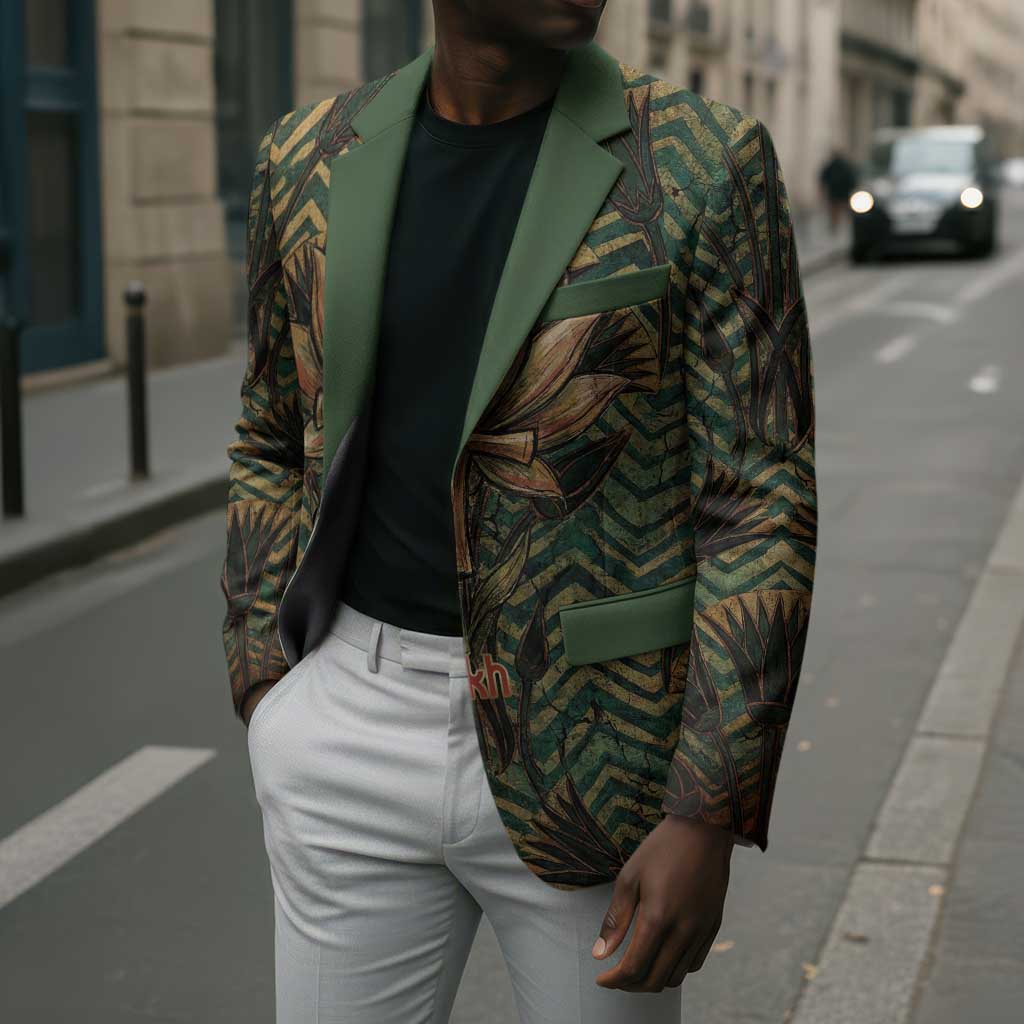 Khepri Blazer Ancient Egyptian Chevron, Scarab Ankh and Winged Khepri Guardian Motif - African Pride