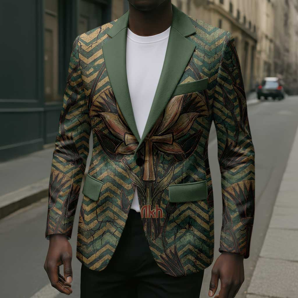 Khepri Blazer Ancient Egyptian Chevron, Scarab Ankh and Winged Khepri Guardian Motif - African Pride