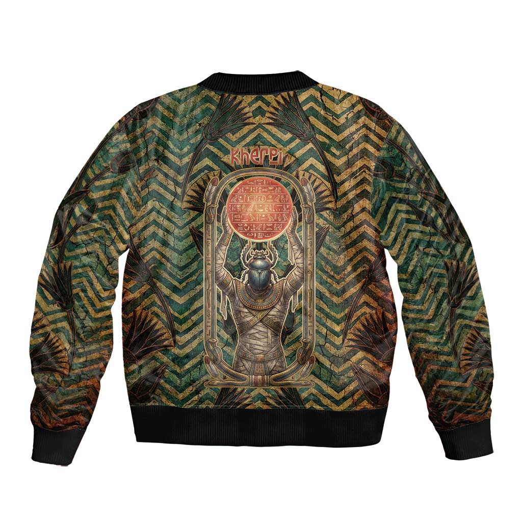 Khepri Bomber Jacket Ancient Egyptian Chevron, Scarab Ankh and Winged Khepri Guardian Motif - African Pride