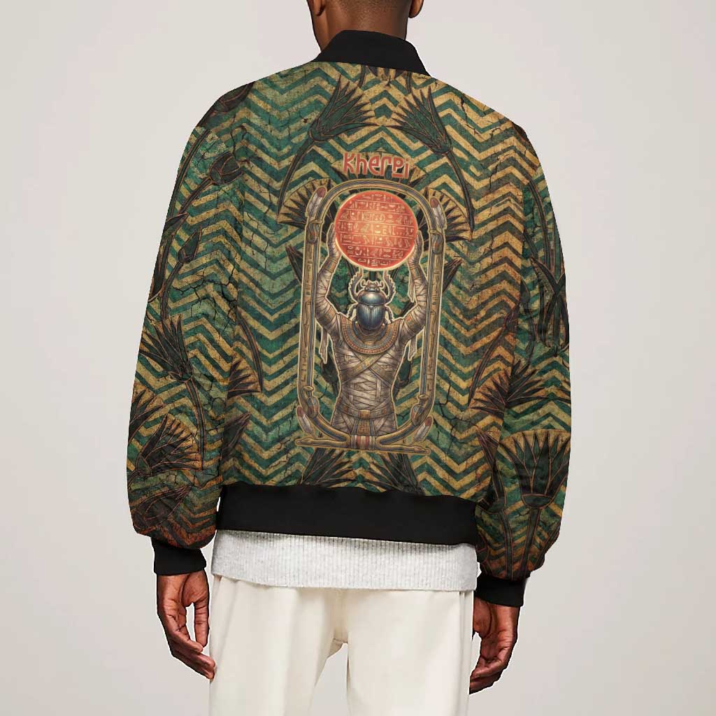 Khepri Bomber Jacket Ancient Egyptian Chevron, Scarab Ankh and Winged Khepri Guardian Motif - African Pride