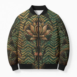 Khepri Bomber Puffer Jacket Ancient Egyptian Chevron, Scarab Ankh and Winged Khepri Guardian Motif - African Pride