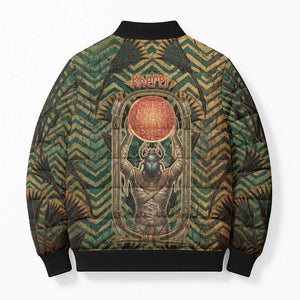 Khepri Bomber Puffer Jacket Ancient Egyptian Chevron, Scarab Ankh and Winged Khepri Guardian Motif - African Pride