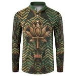 Khepri Button Sweatshirt Ancient Egyptian Chevron, Scarab Ankh and Winged Khepri Guardian Motif