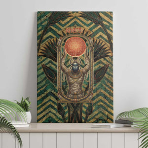 Khepri Canvas Wall Art Ancient Egyptian Chevron, Scarab Ankh and Winged Khepri Guardian Motif - African Pride