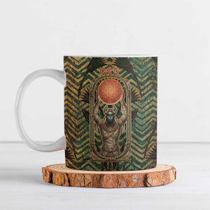 Khepri Ceramic Mug Ancient Egyptian Chevron, Scarab Ankh and Winged Khepri Guardian Motif - African Pride