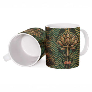 Khepri Ceramic Mug Ancient Egyptian Chevron, Scarab Ankh and Winged Khepri Guardian Motif - African Pride