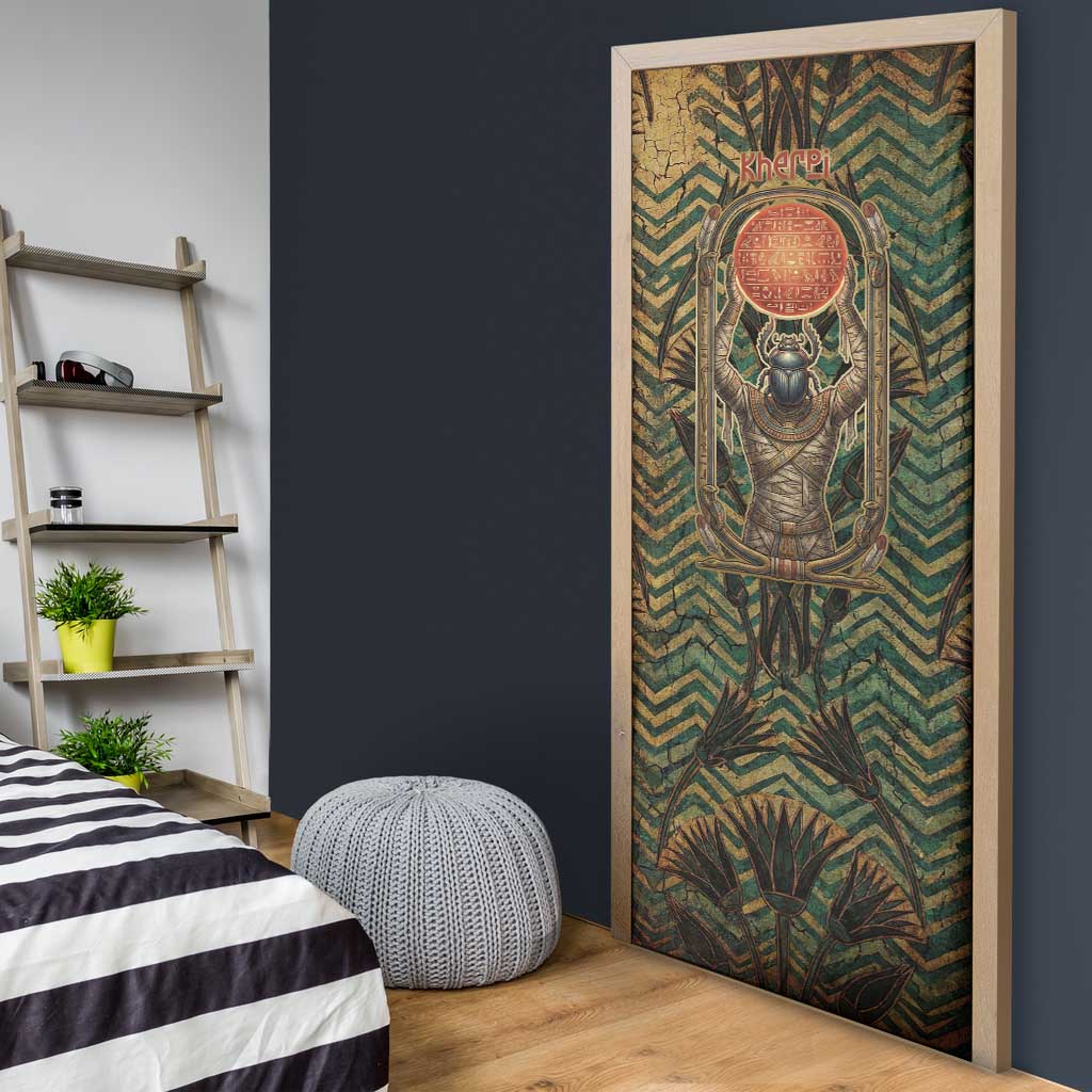 Khepri Door Cover Ancient Egyptian Chevron, Scarab Ankh and Winged Khepri Guardian Motif - African Pride