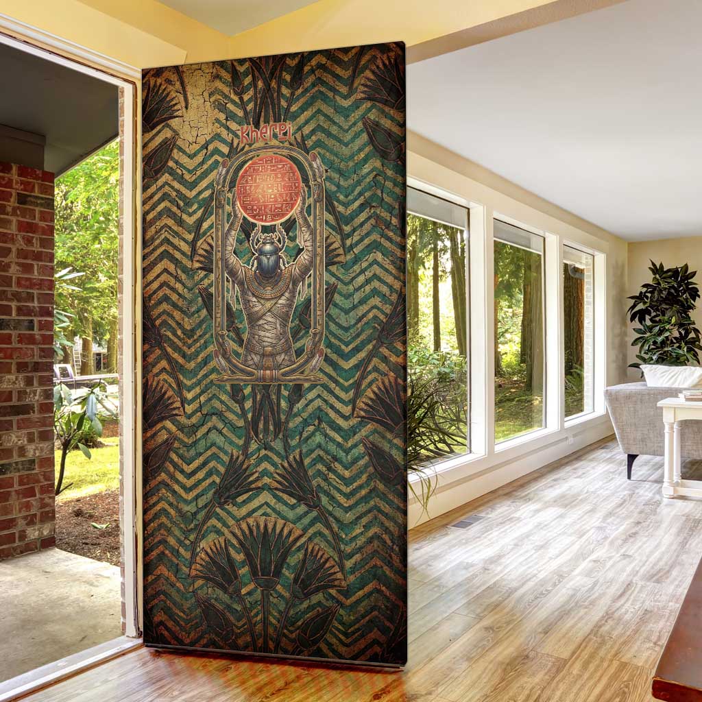 Khepri Door Cover Ancient Egyptian Chevron, Scarab Ankh and Winged Khepri Guardian Motif - African Pride