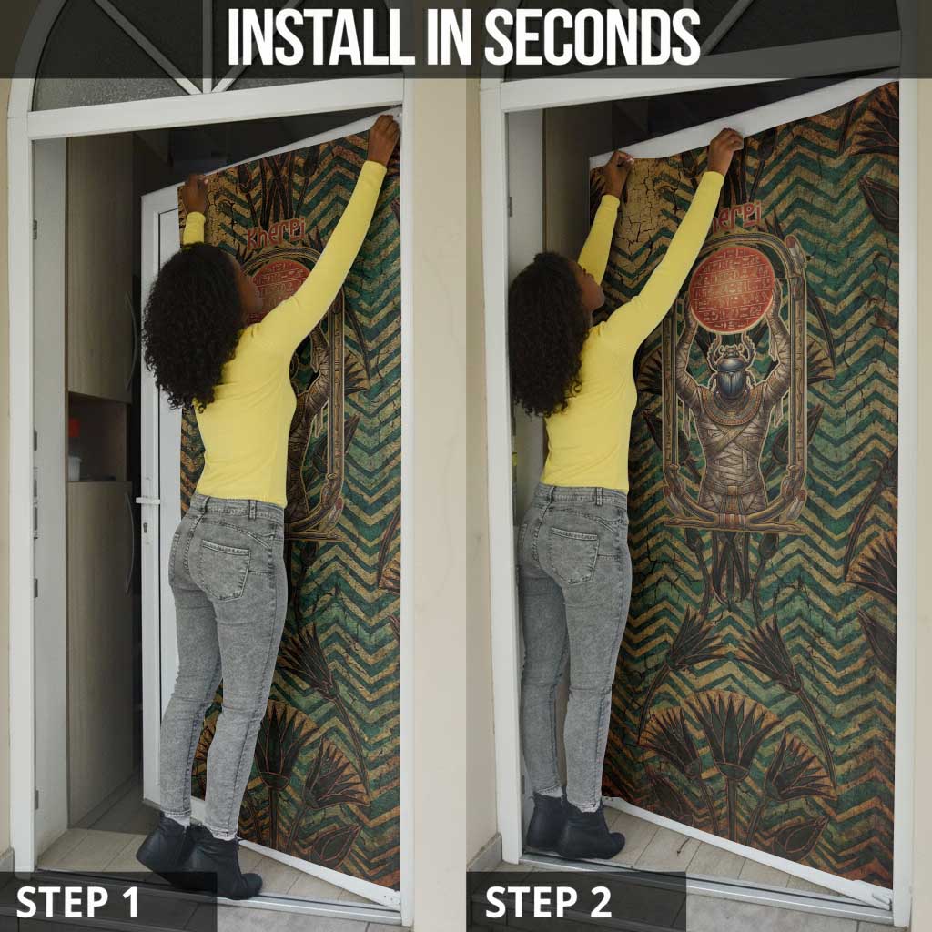 Khepri Door Cover Ancient Egyptian Chevron, Scarab Ankh and Winged Khepri Guardian Motif - African Pride