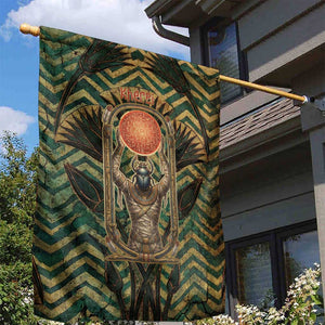 Khepri Garden Flag Ancient Egyptian Chevron, Scarab Ankh and Winged Khepri Guardian Motif - African Pride