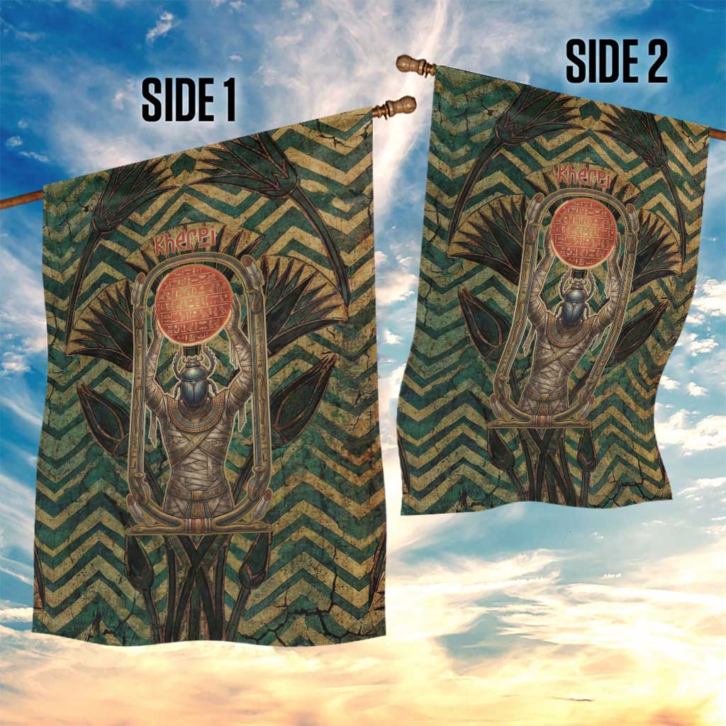 Khepri Garden Flag Ancient Egyptian Chevron, Scarab Ankh and Winged Khepri Guardian Motif - African Pride