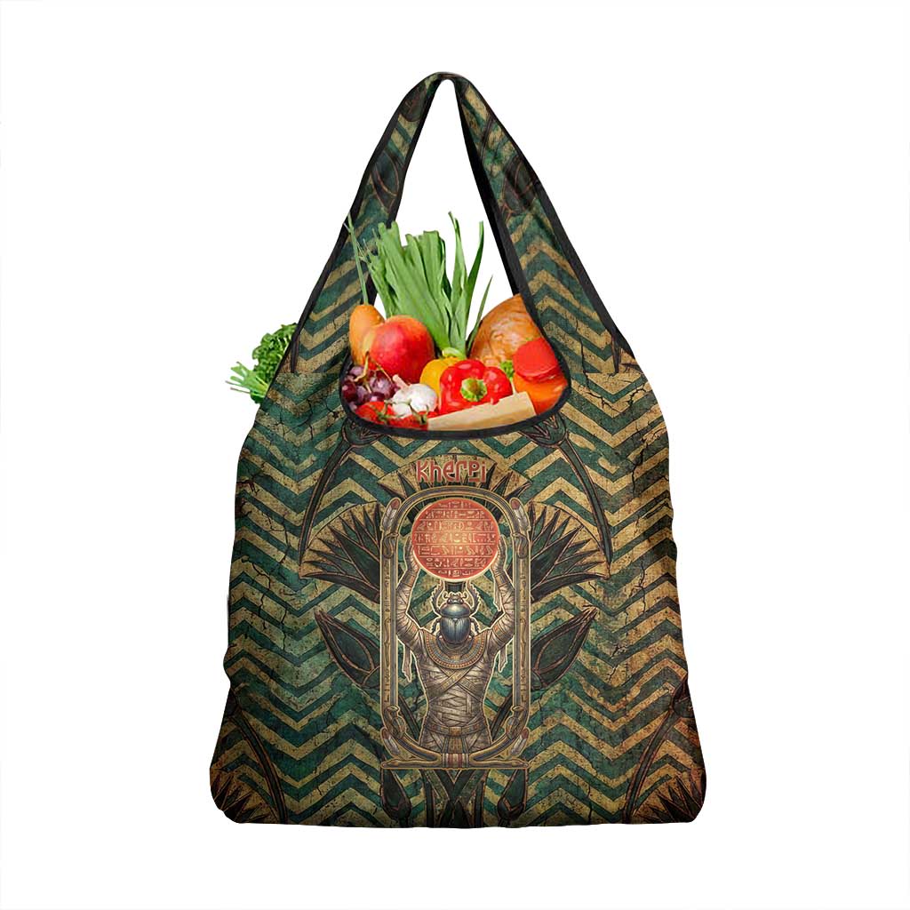 Khepri Grocery Bag Ancient Egyptian Chevron, Scarab Ankh and Winged Khepri Guardian Motif - African Pride