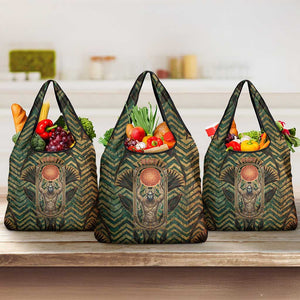 Khepri Grocery Bag Ancient Egyptian Chevron, Scarab Ankh and Winged Khepri Guardian Motif - African Pride