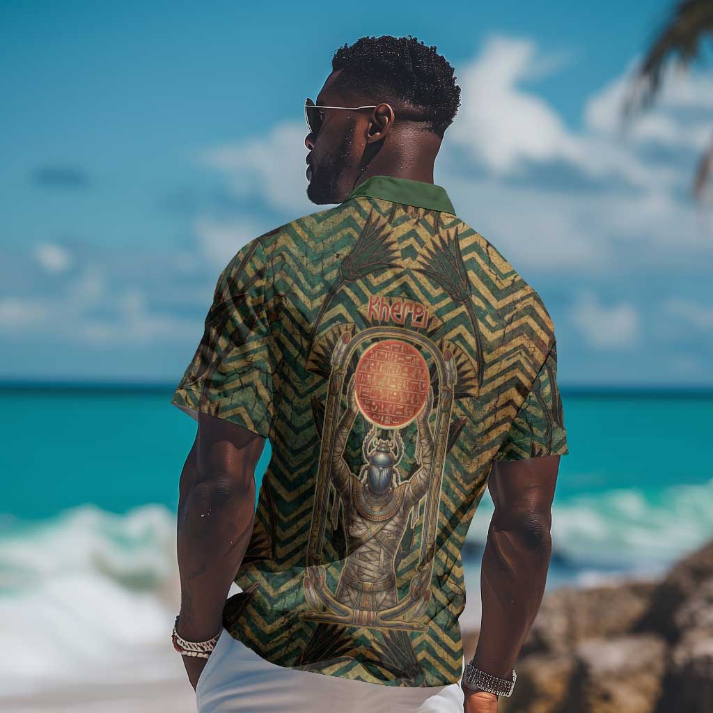 Khepri Hawaiian Shirt Ancient Egyptian Chevron, Scarab Ankh and Winged Khepri Guardian Motif - African Pride