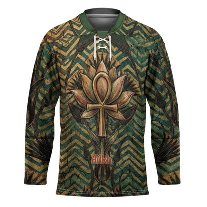 Khepri Hockey Jersey Ancient Egyptian Chevron, Scarab Ankh and Winged Khepri Guardian Motif - African Pride
