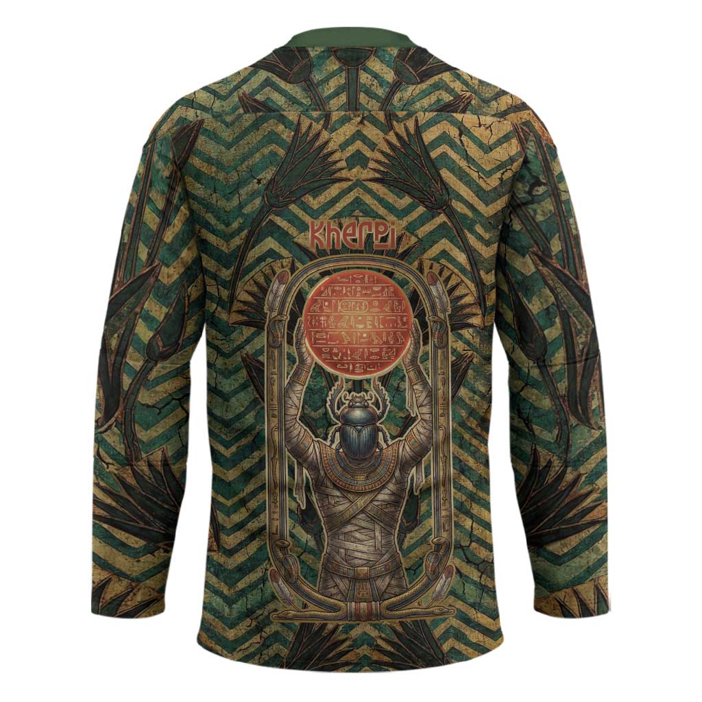 Khepri Hockey Jersey Ancient Egyptian Chevron, Scarab Ankh and Winged Khepri Guardian Motif - African Pride