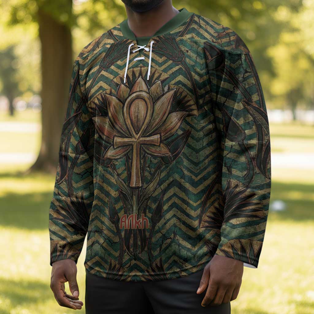 Khepri Hockey Jersey Ancient Egyptian Chevron, Scarab Ankh and Winged Khepri Guardian Motif - African Pride