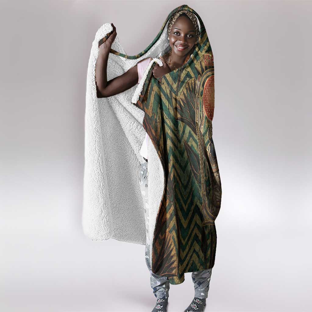 Khepri Hooded Blanket Ancient Egyptian Chevron, Scarab Ankh and Winged Khepri Guardian Motif - African Pride