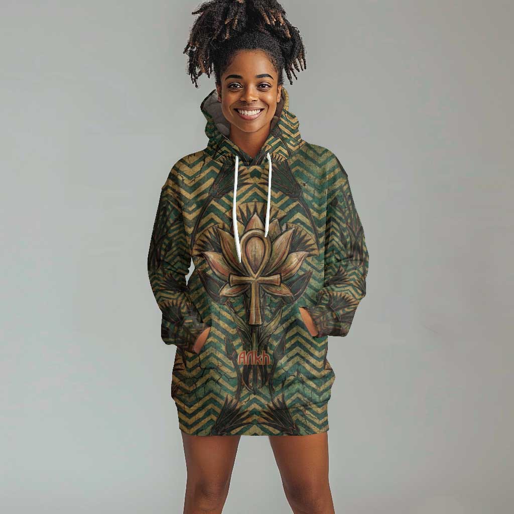Khepri Hoodie Dress Ancient Egyptian Chevron, Scarab Ankh and Winged Khepri Guardian Motif - African Pride