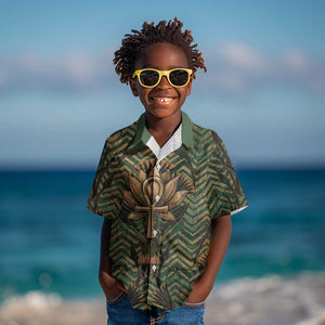 Khepri Kid Hawaiian Shirt Ancient Egyptian Chevron, Scarab Ankh and Winged Khepri Guardian Motif - African Pride