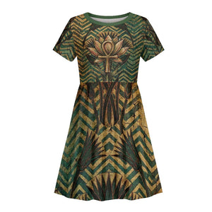 Khepri Kid Short Sleeve Dress Ancient Egyptian Chevron, Scarab Ankh and Winged Khepri Guardian Motif - African Pride
