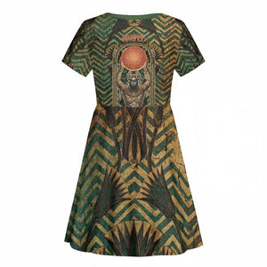 Khepri Kid Short Sleeve Dress Ancient Egyptian Chevron, Scarab Ankh and Winged Khepri Guardian Motif - African Pride