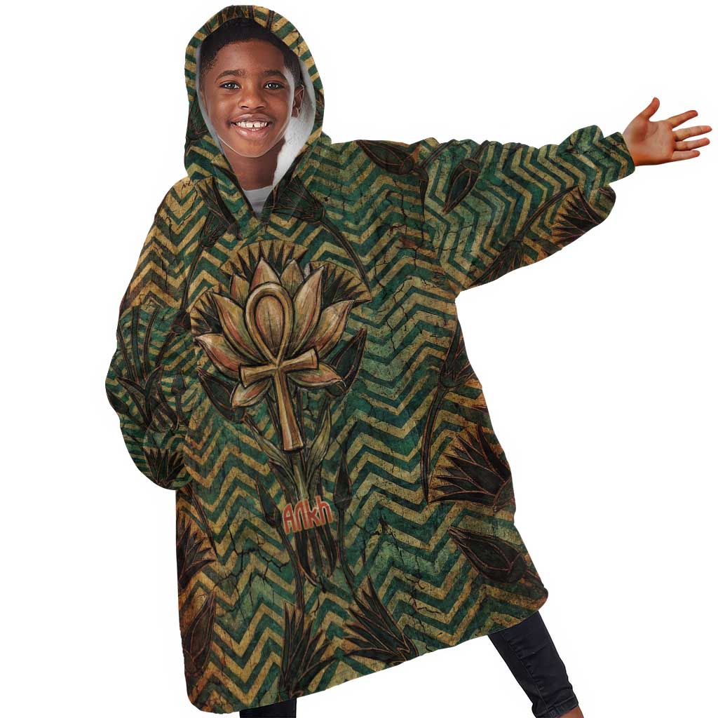 Khepri Kid Wearable Blanket Hoodie Ancient Egyptian Chevron, Scarab Ankh and Winged Khepri Guardian Motif - African Pride