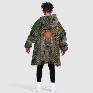 Khepri Kid Wearable Blanket Hoodie Ancient Egyptian Chevron, Scarab Ankh and Winged Khepri Guardian Motif - African Pride