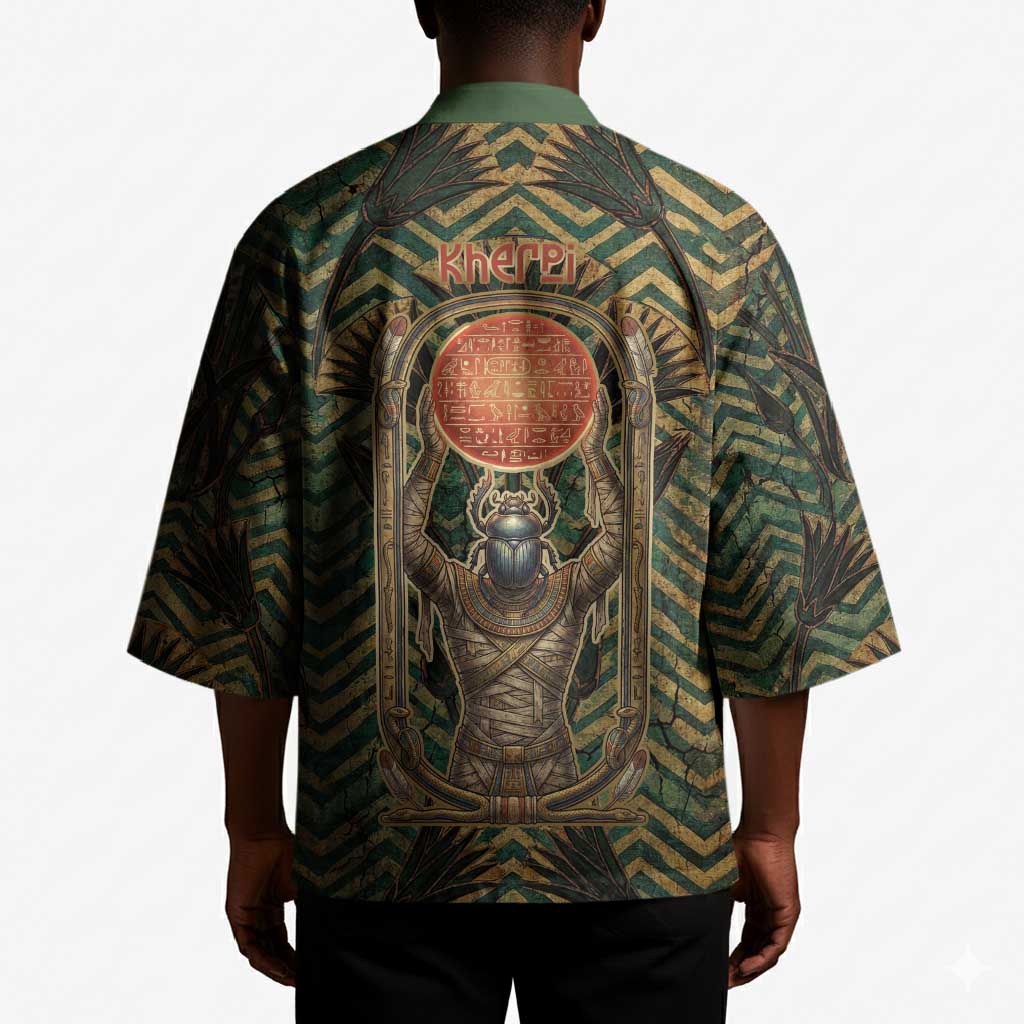 Khepri Kimono Ancient Egyptian Chevron, Scarab Ankh and Winged Khepri Guardian Motif - African Pride