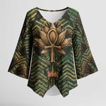 Khepri Kimono Sleeve Blouse Ancient Egyptian Chevron, Scarab Ankh and Winged Khepri Guardian Motif - African Pride