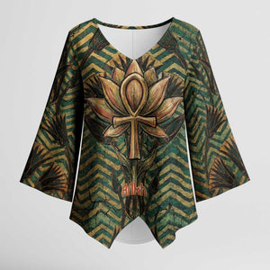 Khepri Kimono Sleeve Blouse Ancient Egyptian Chevron, Scarab Ankh and Winged Khepri Guardian Motif - African Pride