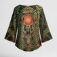 Khepri Kimono Sleeve Blouse Ancient Egyptian Chevron, Scarab Ankh and Winged Khepri Guardian Motif - African Pride