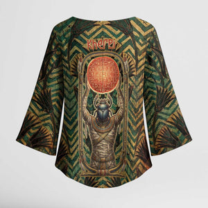 Khepri Kimono Sleeve Blouse Ancient Egyptian Chevron, Scarab Ankh and Winged Khepri Guardian Motif - African Pride
