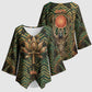 Khepri Kimono Sleeve Blouse Ancient Egyptian Chevron, Scarab Ankh and Winged Khepri Guardian Motif - African Pride