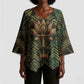 Khepri Kimono Sleeve Blouse Ancient Egyptian Chevron, Scarab Ankh and Winged Khepri Guardian Motif - African Pride