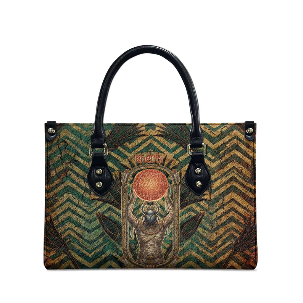 Khepri Leather Bag Ancient Egyptian Chevron, Scarab Ankh and Winged Khepri Guardian Motif - African Pride