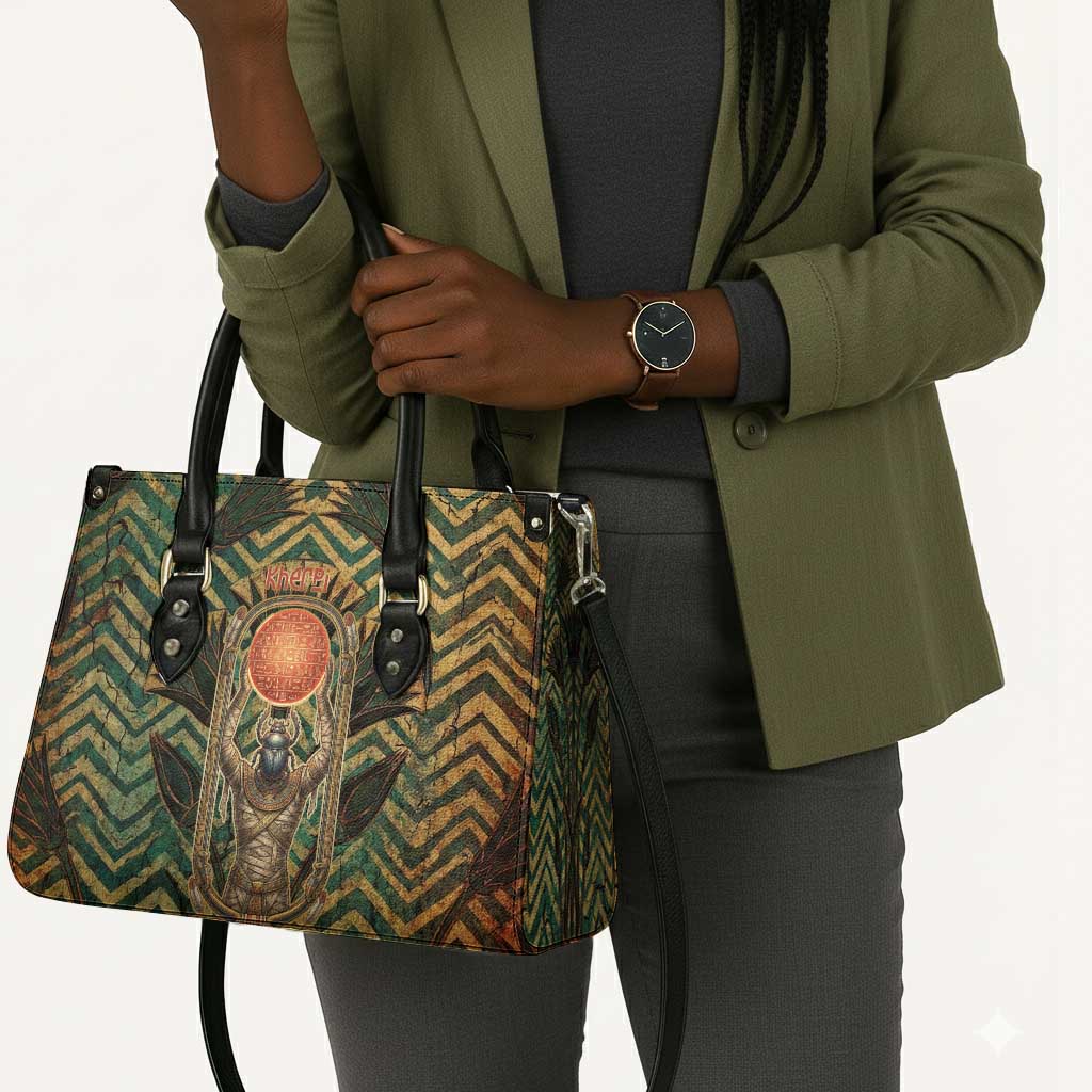Khepri Leather Bag Ancient Egyptian Chevron, Scarab Ankh and Winged Khepri Guardian Motif - African Pride