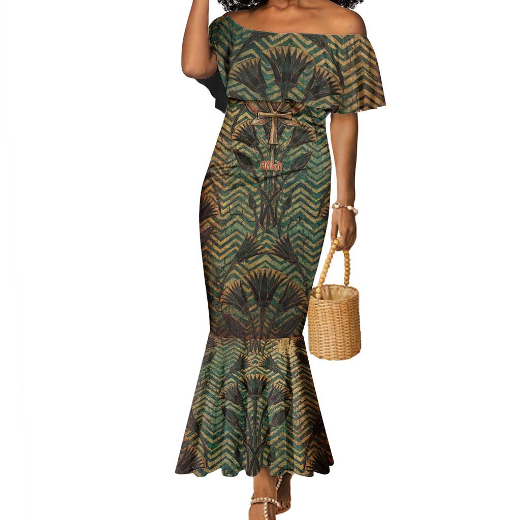 Khepri Mermaid Dress Ancient Egyptian Chevron, Scarab Ankh and Winged Khepri Guardian Motif - African Pride