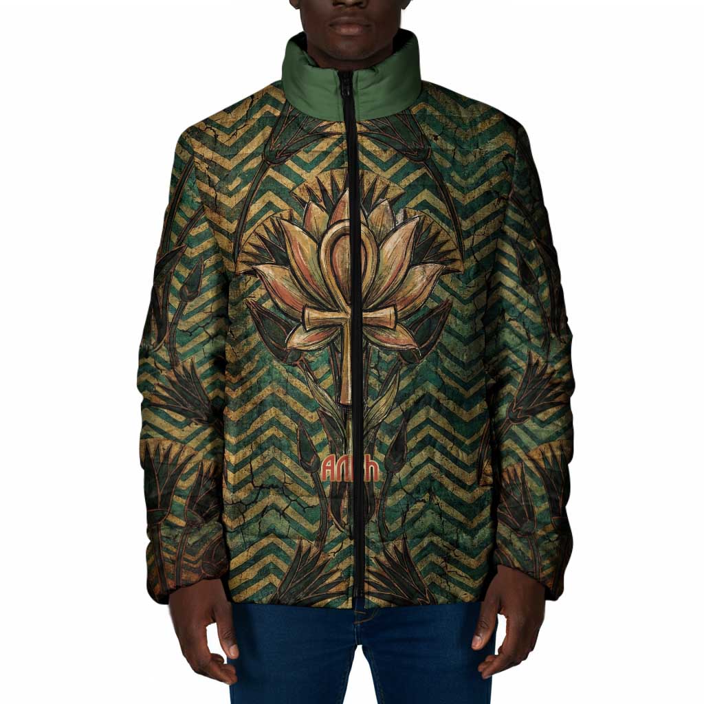Khepri Padded Jacket Ancient Egyptian Chevron, Scarab Ankh and Winged Khepri Guardian Motif - African Pride